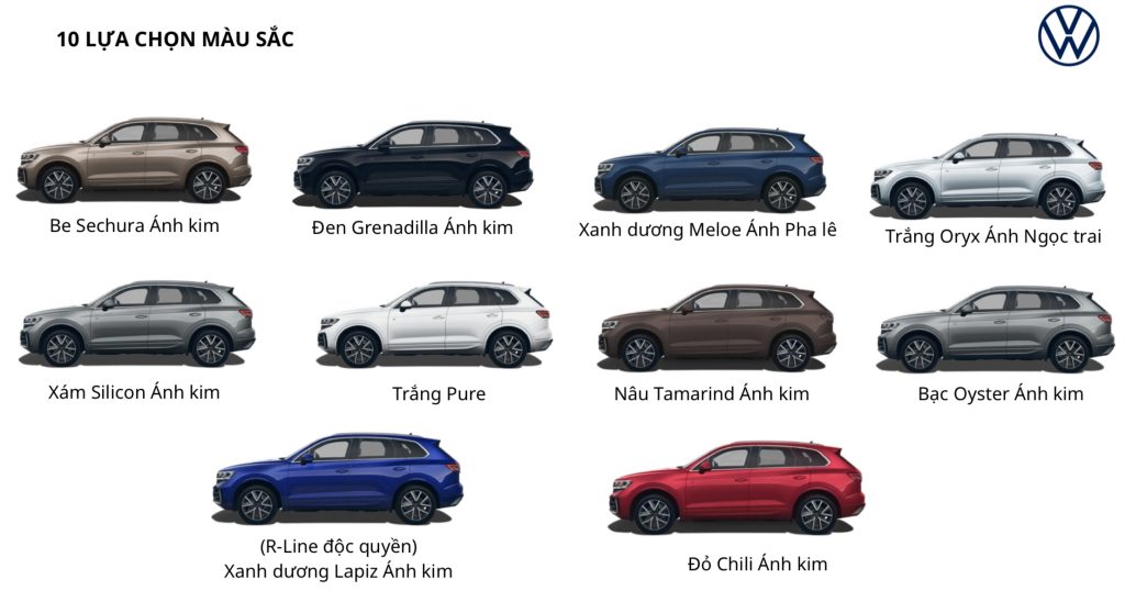 bảng màu xe touareg facelift 2025